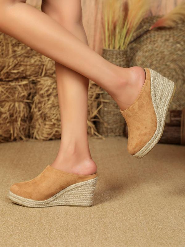 Women's Summer 2024 Casual Solid Color Wedge Sandals, Fashionable Slip on Flannel Espadrille Wedge Sandals for Beach, Female Casual Mule Shoes for Daily Used