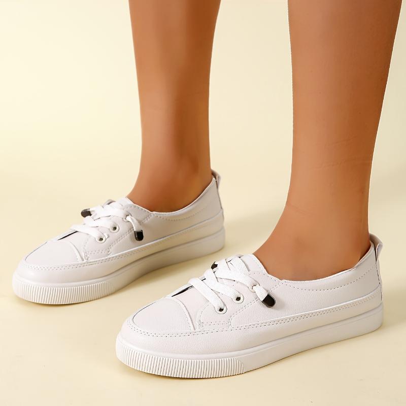 Womens Chic Slip-On Sneakers - Effortless Convenience, Low-Top Skate Style, Comfortable Flat Soles, All-Matching White Trainers for Everyday Fashion