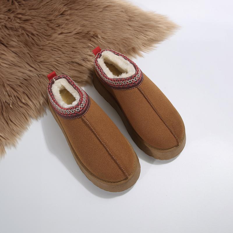 Women's Chestnut Contrast Print Suede Plush Lined Snow Boots, Girl Winter Stylish Design Footwear Comfort Shoe