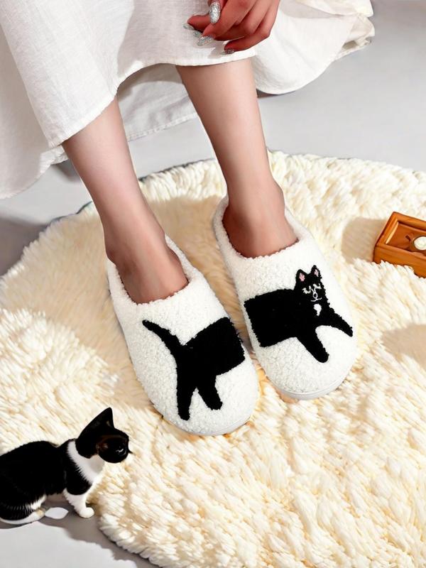 Women's Cute Cartoon Cat Pattern Slippers, Casual Soft Comfortable Home Slippers, Warm Slippers for Indoor & Outdoor Use for All Seasons