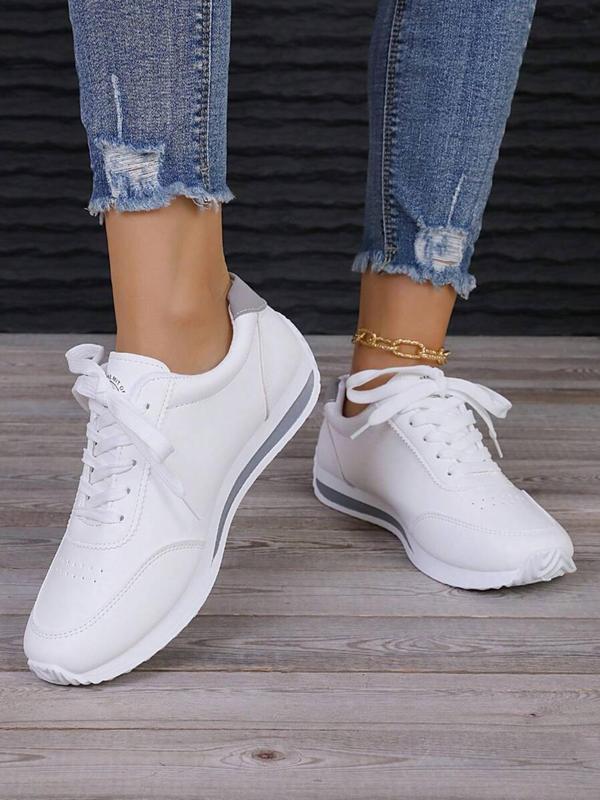 Women's Patchwork Lace Up Low Top Sneakers, Casual Comfortable Sports Shoes for Daily Wear, Female All-match Round Toe Shoes for Daily Wear