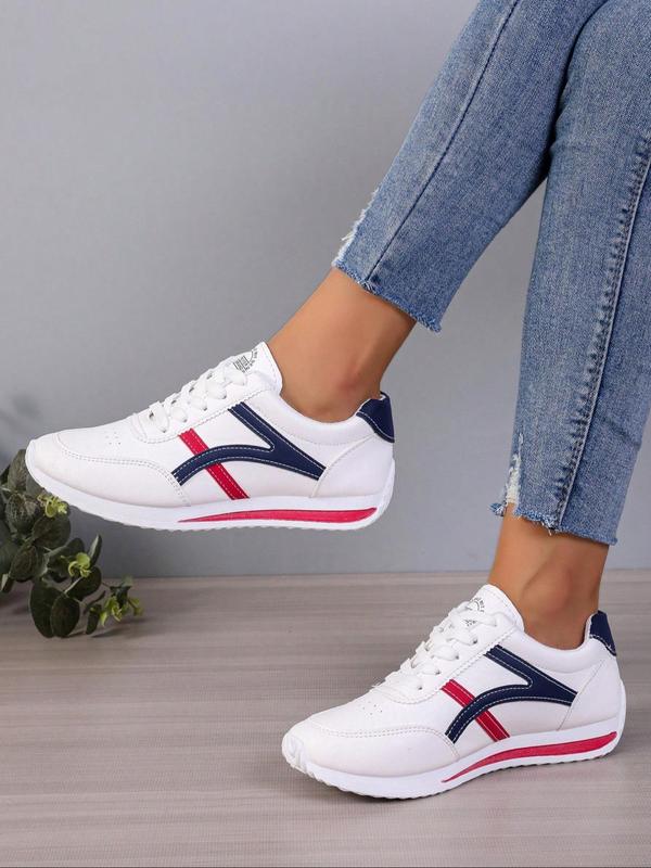 Women's Patchwork Lace Up Low Top Sneakers, Casual Comfortable Sports Shoes for Daily Wear, Female All-match Round Toe Shoes for Daily Wear