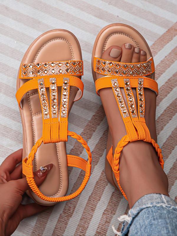 Women's Fashionable Rhinestone Decor Thick-soled Sandals, Casual Boho Style Sandals for Summer, Lightweight Breathable Comfortable Shoes for Daily Wear