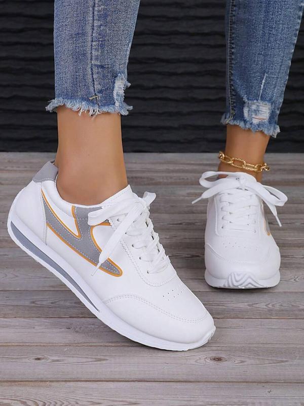 Women's Patchwork Lace Up Low Top Sneakers, Casual Comfortable Sports Shoes for Daily Wear, Female All-match Round Toe Shoes for Daily Wear