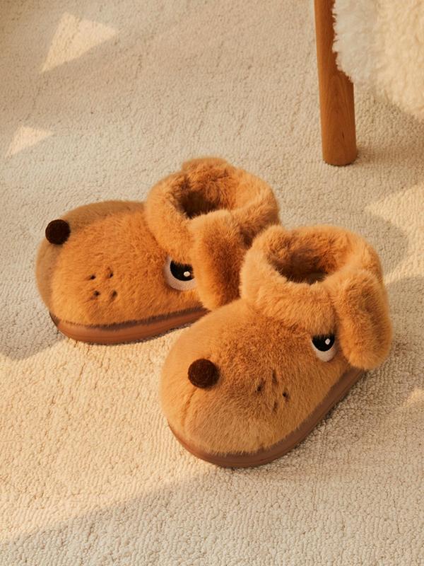 Women's Cute Cartoon Dog Design Plush Slippers, Casual Soft Comfortable Home Slippers, Warm Slippers for Indoor & Outdoor Use for Fall & Winter