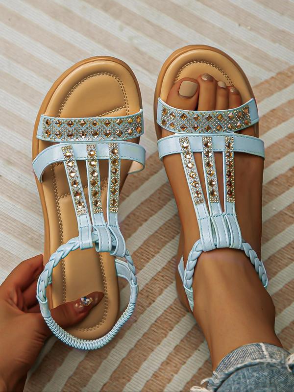 Women's Fashionable Rhinestone Decor Thick-soled Sandals, Casual Boho Style Sandals for Summer, Lightweight Breathable Comfortable Shoes for Daily Wear