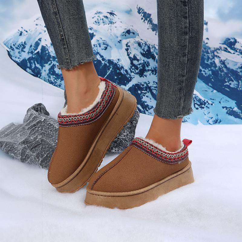 Women's Chestnut Contrast Print Suede Plush Lined Snow Boots, Girl Winter Stylish Design Footwear Comfort Shoe