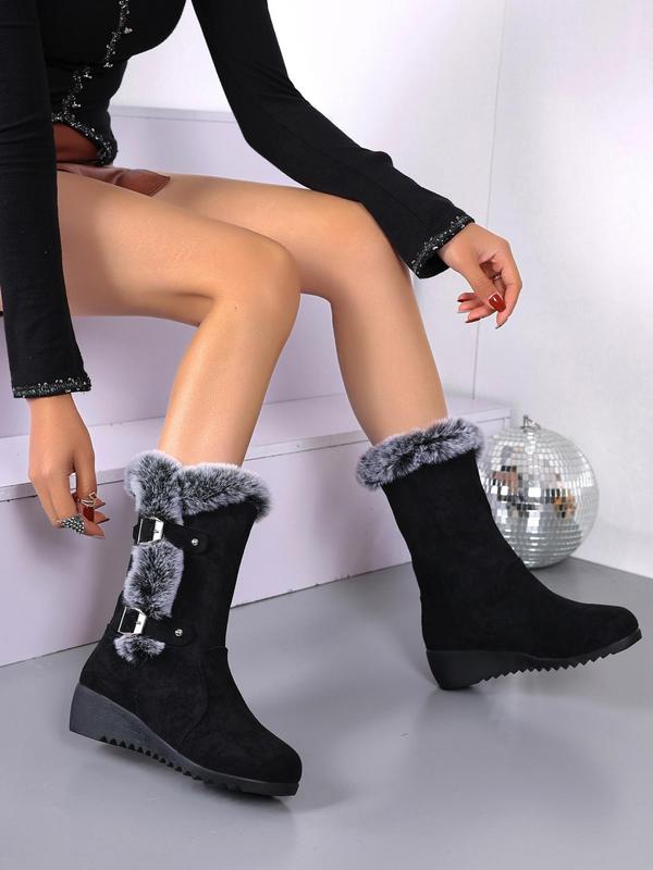 Women's Solid Color Boots, Fashionable Warm Boots for Winter Holiday Gift, Non-slip Outdoor Snow Boots for Women & Girls