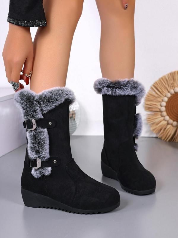 Women's Solid Color Boots, Fashionable Warm Boots for Winter Holiday Gift, Non-slip Outdoor Snow Boots for Women & Girls