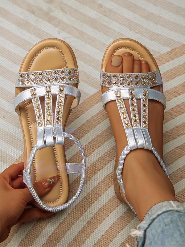 Women's Fashionable Rhinestone Decor Thick-soled Sandals, Casual Boho Style Sandals for Summer, Lightweight Breathable Comfortable Shoes for Daily Wear