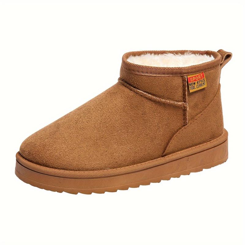 A Neutral Solid Color Snow Boots with round Toe Design, Lined with Warm Corduroy, Insole Is Flannel, Rubber Sole, Bringing a Comfortable Experience in Winter