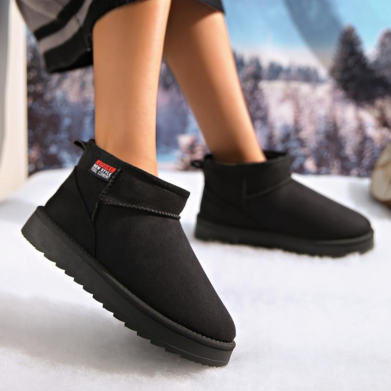 A Neutral Solid Color Snow Boots with round Toe Design, Lined with Warm Corduroy, Insole Is Flannel, Rubber Sole, Bringing a Comfortable Experience in Winter