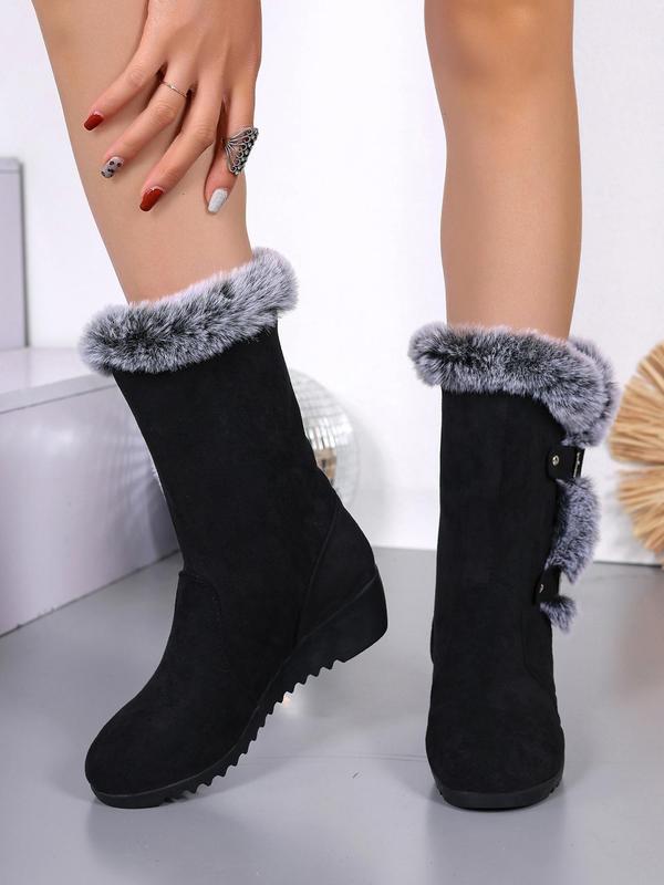 Women's Solid Color Boots, Fashionable Warm Boots for Winter Holiday Gift, Non-slip Outdoor Snow Boots for Women & Girls