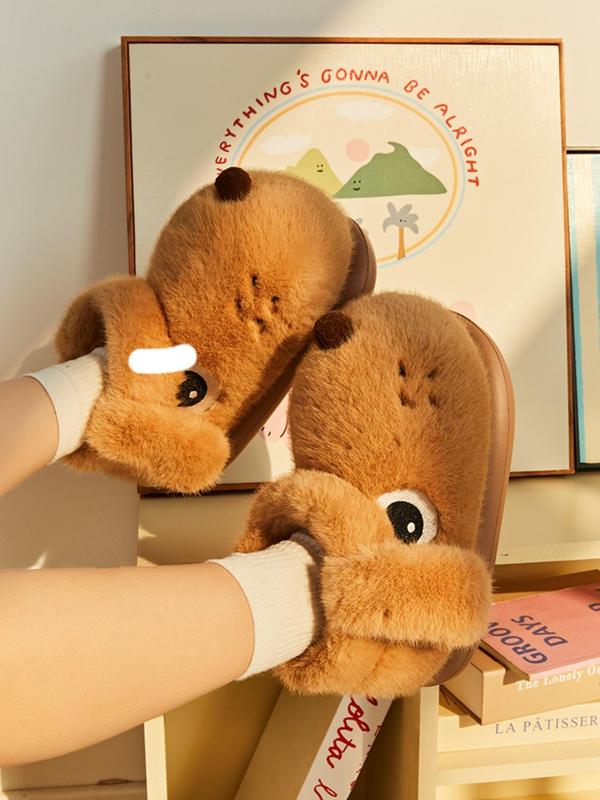 Women's Cute Cartoon Dog Design Plush Slippers, Casual Soft Comfortable Home Slippers, Warm Slippers for Indoor & Outdoor Use for Fall & Winter