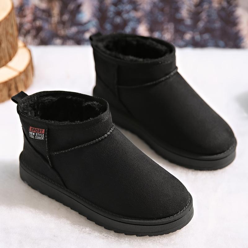 A Neutral Solid Color Snow Boots with round Toe Design, Lined with Warm Corduroy, Insole Is Flannel, Rubber Sole, Bringing a Comfortable Experience in Winter