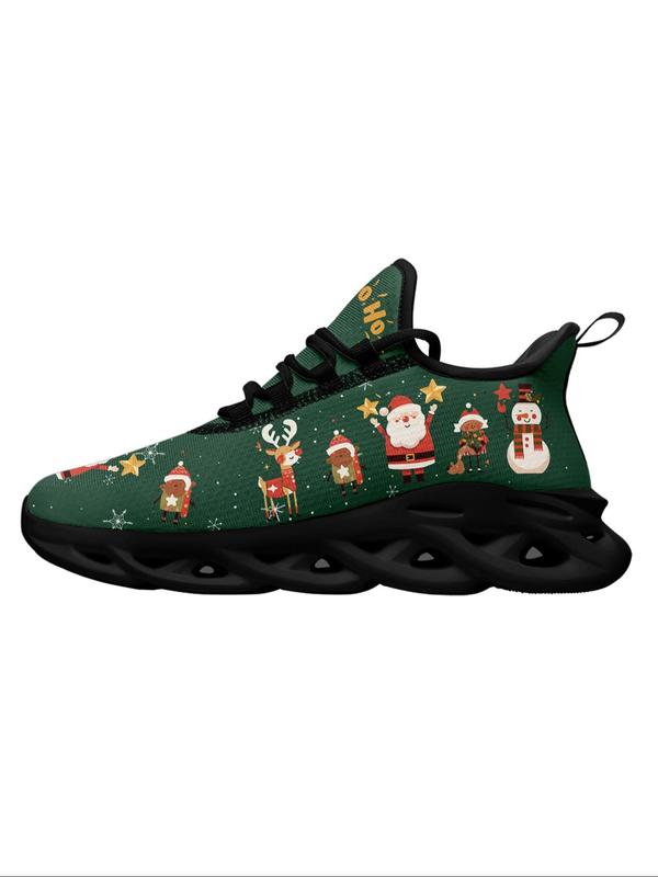 Men's Fashionable Christmas Theme Santa Claus & Bell Print Sneakers, Breathable Blade Sole Sports Running Shoes, Male All-match Round Toe Shoes for Daily Wear