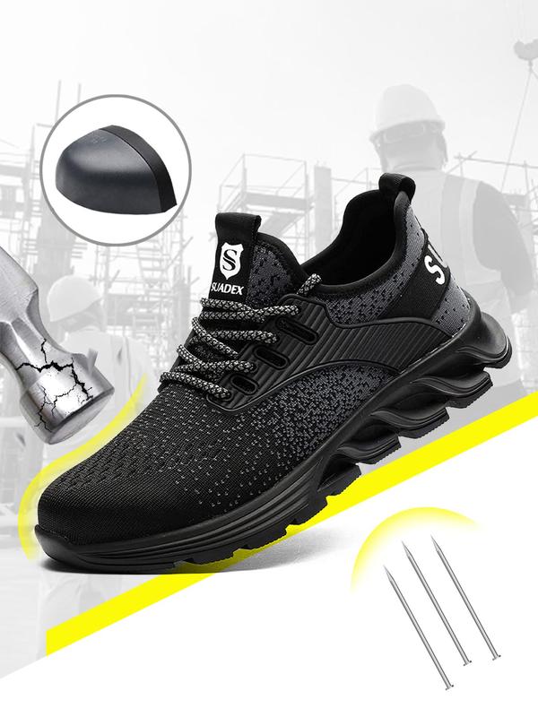 Sporty Men's Colorblock Lace Up Anti-smashing Work Shoes, Workout Sneakers, Lightweight Steel Toe Trainers, Breathable Anti-smashing Steel Heel Work Shoes, Shoes for Professional Workers, Gym Shoes, Training Sneakers, Shoes for Men