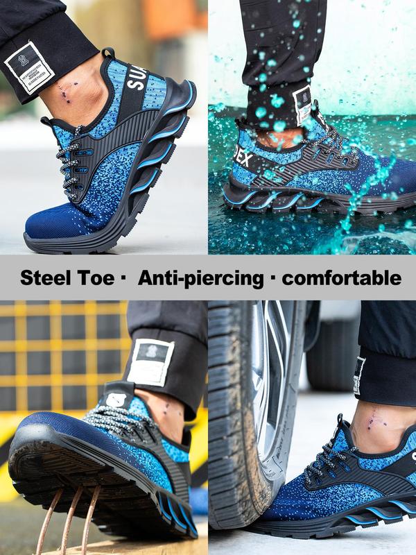 Sporty Men's Colorblock Lace Up Anti-smashing Work Shoes, Workout Sneakers, Lightweight Steel Toe Trainers, Breathable Anti-smashing Steel Heel Work Shoes, Shoes for Professional Workers, Gym Shoes, Training Sneakers, Shoes for Men