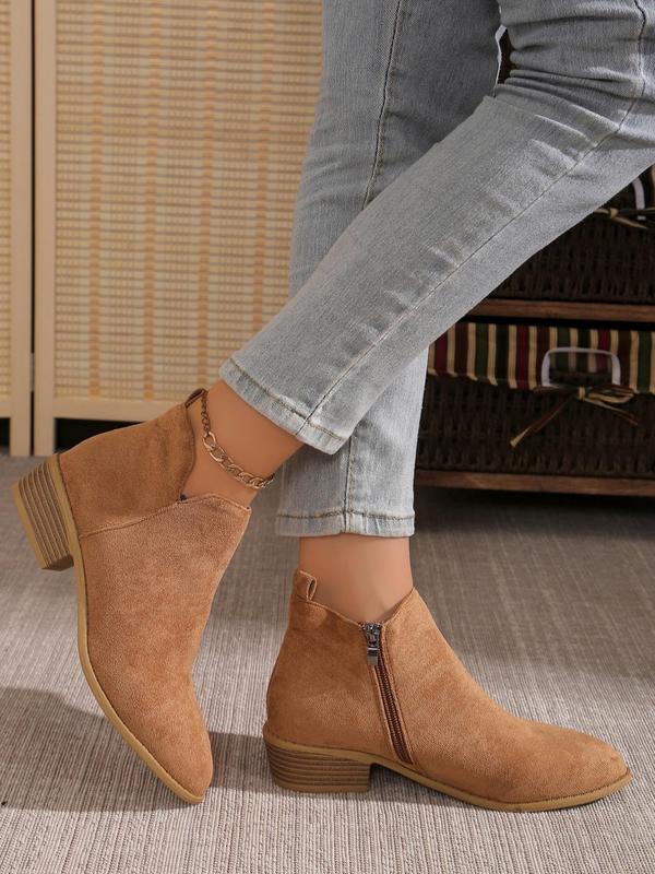 Women's Fashionable Solid Color Ankle Boots, Casual Comfortable Pointed Toe Boots for Daily Wear, Lightweight Breathable Shoes for All Seasons