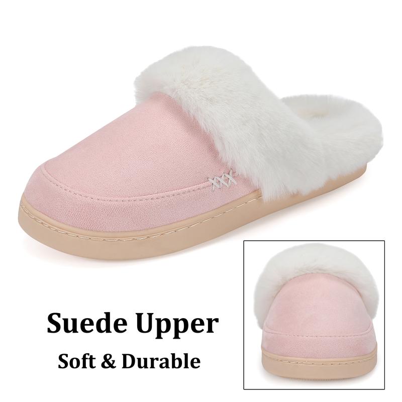 NineCiFun Women's and Men's Suede House Slippers Slip on Fuzzy Slippers with Faux Fur Lining Indoor Outdoor Home Shoes with Rubber Sole