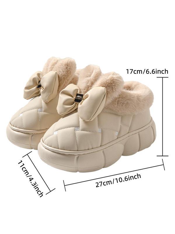 Women's Cute Bowknot Design Plush Lined Slipper Boots, Casual Soft Comfortable Home Slippers, Thick Sole Waterproof Warm Shoes for Indoor & Outdoor Use for Fall & Winter Fluffy Slippers