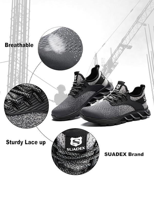 Sporty Men's Colorblock Lace Up Anti-smashing Work Shoes, Workout Sneakers, Lightweight Steel Toe Trainers, Breathable Anti-smashing Steel Heel Work Shoes, Shoes for Professional Workers, Gym Shoes, Training Sneakers, Shoes for Men