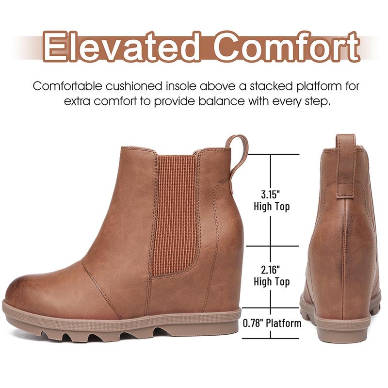 Athlefit Women's Wedge Boots Comfortable Ankle Wedge Booties boots  women winter boots