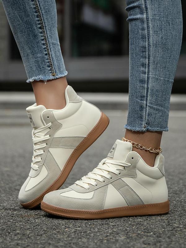 Women's Fashionable Patchwork Lace Up High Top Sneakers, Casual Comfortable Sports Shoes for Daily Wear, Female All-match Round Toe Shoes for Daily Wear