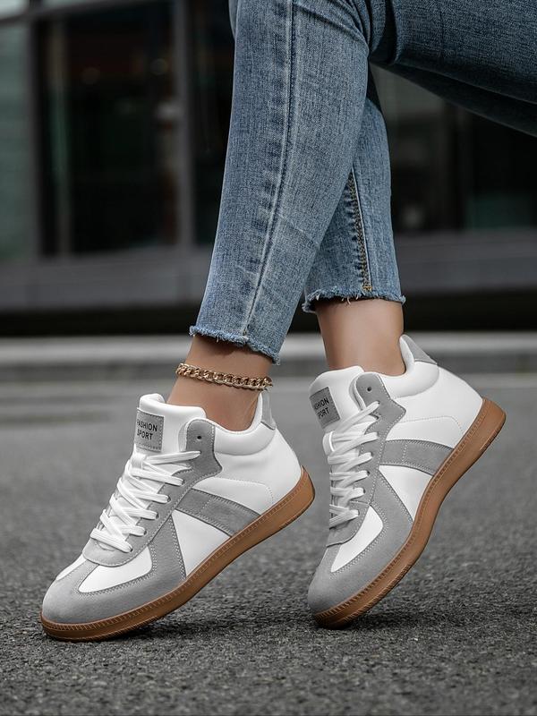 Women's Fashionable Patchwork Lace Up High Top Sneakers, Casual Comfortable Sports Shoes for Daily Wear, Female All-match Round Toe Shoes for Daily Wear