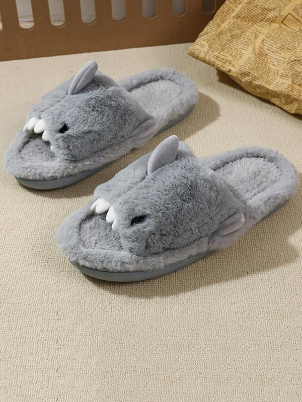 2024 Cute Plush Shark Slides for Men, Soft Fuzzy House Slippers, Warm Anti-slip Slippers, Boy's Kawaii Comfort Walking Shoes, Footwear