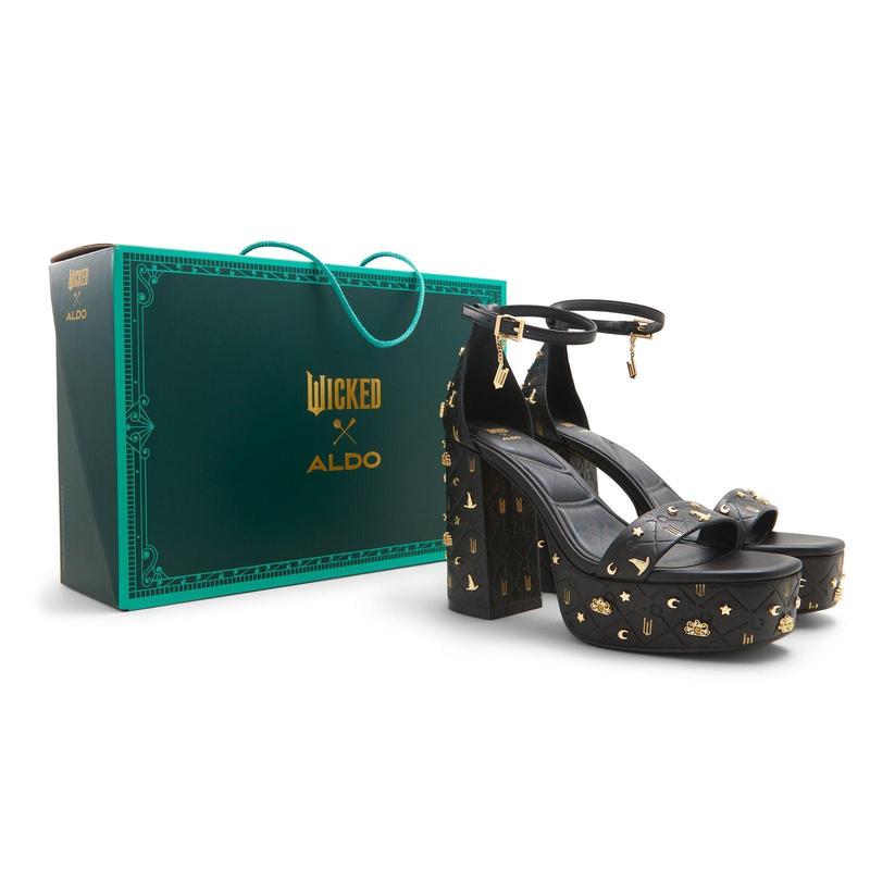 Wicked x ALDO Takeflight Black Platform Sandal with Gold Charms