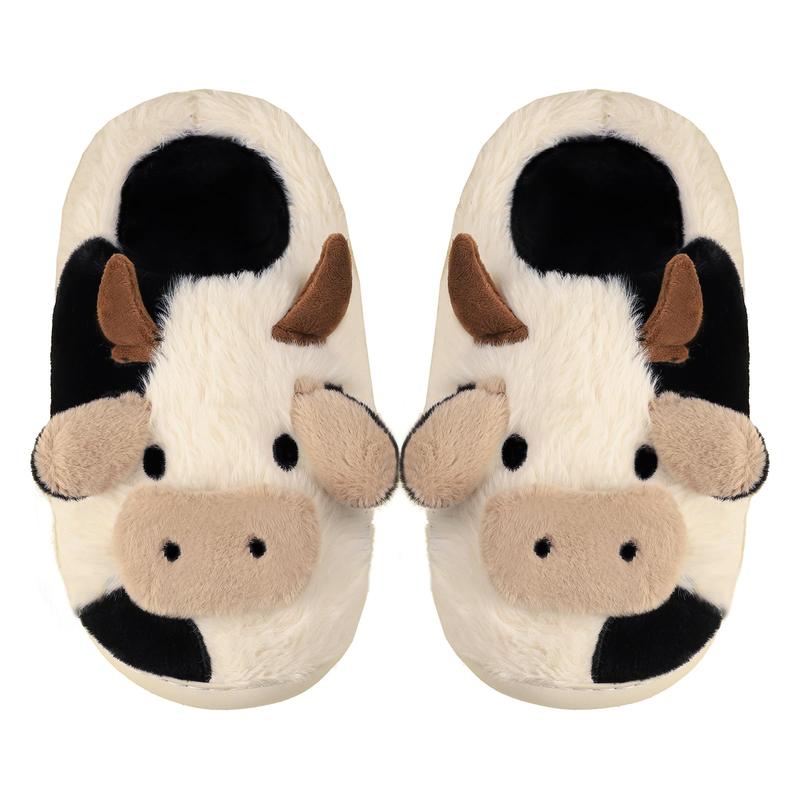 Cozy Unisex Cow Slippers - Soft, chunky, warm, plush animal slippers with fur for indoor and outdoor use - Perfect for cold winter days, house slippers, and gifts!