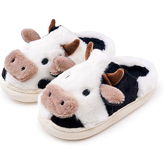 Cute plush slippers, featuring kawaii grids, black and white pumpkins, skulls, cows, smiling faces, and dog slippers.  Women Girl