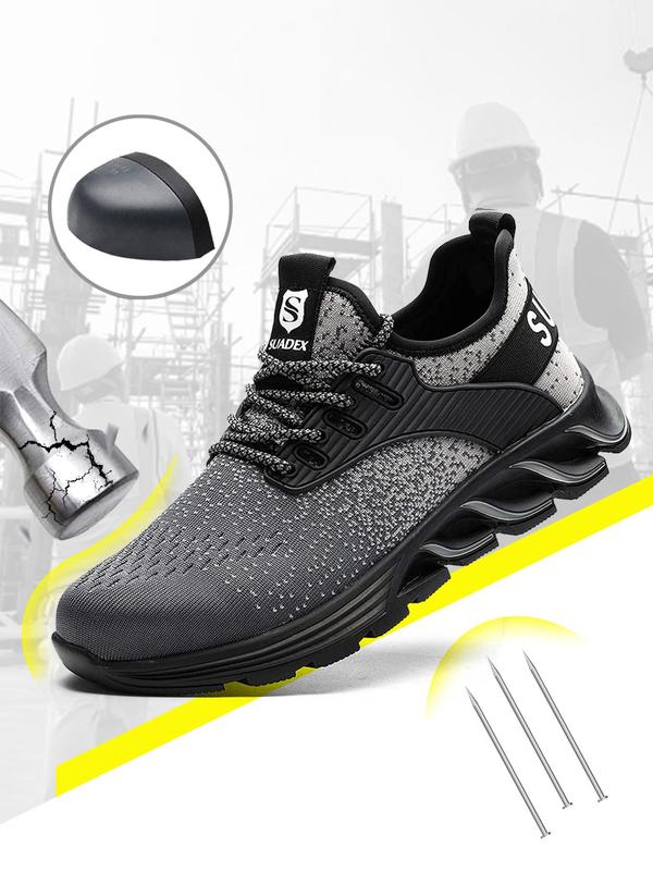 Sporty Men's Colorblock Lace Up Anti-smashing Work Shoes, Workout Sneakers, Lightweight Steel Toe Trainers, Breathable Anti-smashing Steel Heel Work Shoes, Shoes for Professional Workers, Gym Shoes, Training Sneakers, Shoes for Men