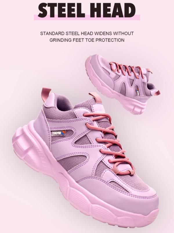 Women's Solid Color Lace Up Low Top Safety Shoes, Casual Comfortable Breathable Work Shoes, All-match Anti-slip  Steel Toe Shoes  for Daily Wear, Non Slip Work Shoes, Fall Outfits, Fall Freshness