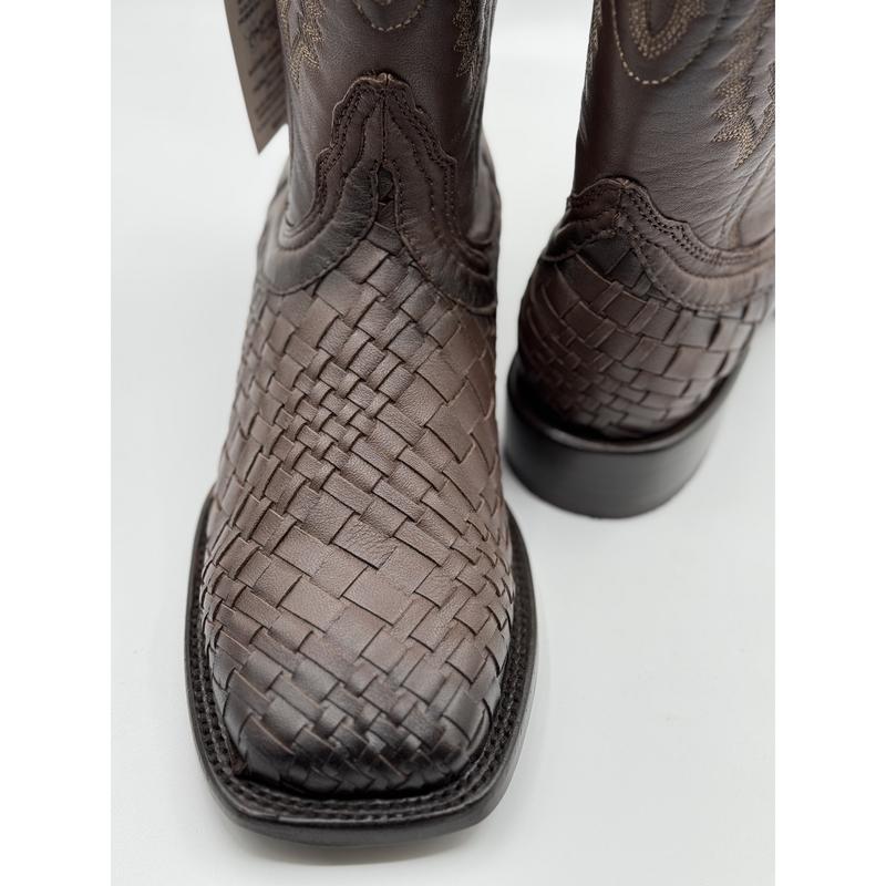 Men's Brown Petatillo Boots Square Toe E1406 Tejido Choco