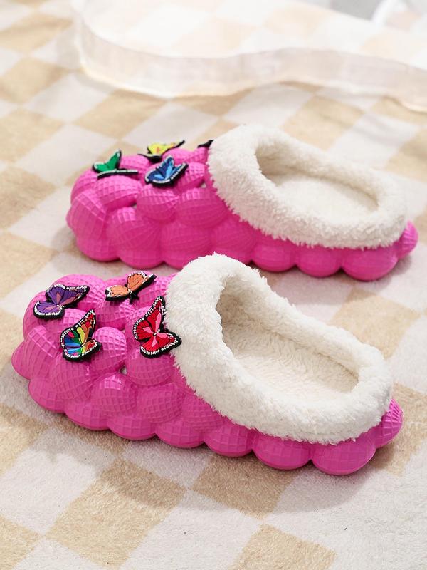 Women's New Cute Y2k DIY Colorful Butterfly Design Anti-slip Winter Slipper Shoes, Warm Comfortable Bedroom house Slippers for Women, Walking Shoes for Indoor and Outdoor Wear