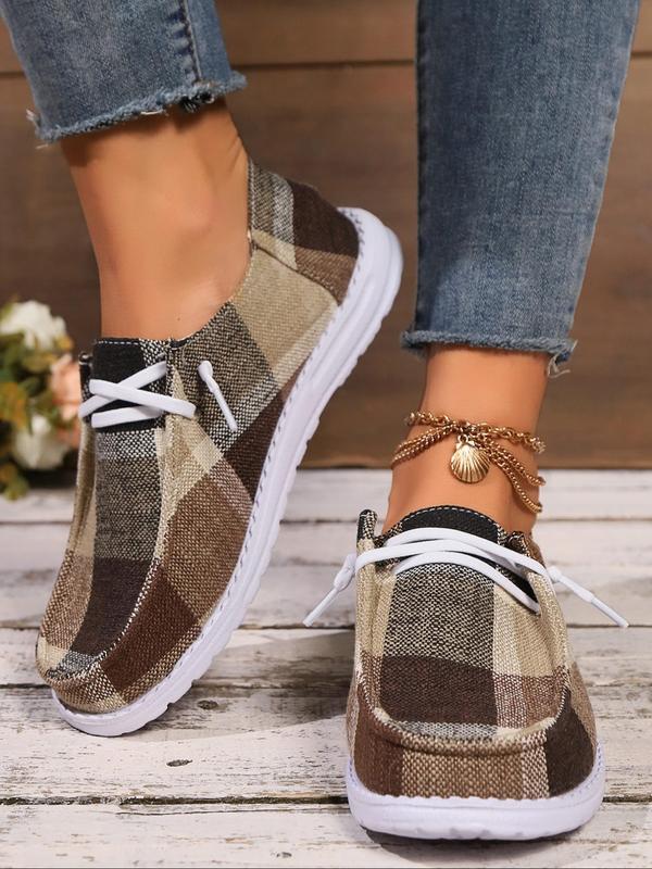 Women's Fashionable Plaid Pattern Lace Up Low Top Athletic Sneakers, Casual Comfortable Round Toe Sports Casual Shoes for Daily Wear, Female All-match Walking Shoes for Fall & Winter