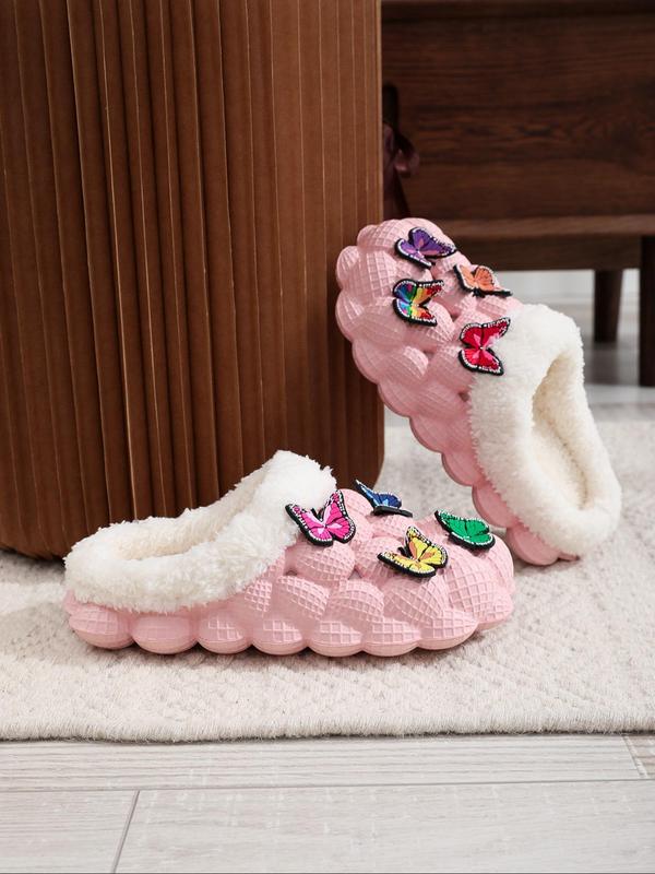 Women's New Cute Y2k DIY Colorful Butterfly Design Anti-slip Winter Slipper Shoes, Warm Comfortable Bedroom house Slippers for Women, Walking Shoes for Indoor and Outdoor Wear