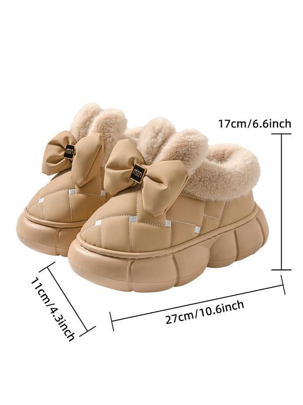 Women's Cute Bowknot Design Plush Lined Slipper Boots, Casual Soft Comfortable Home Slippers, Thick Sole Waterproof Warm Shoes for Indoor & Outdoor Use for Fall & Winter Fluffy Slippers