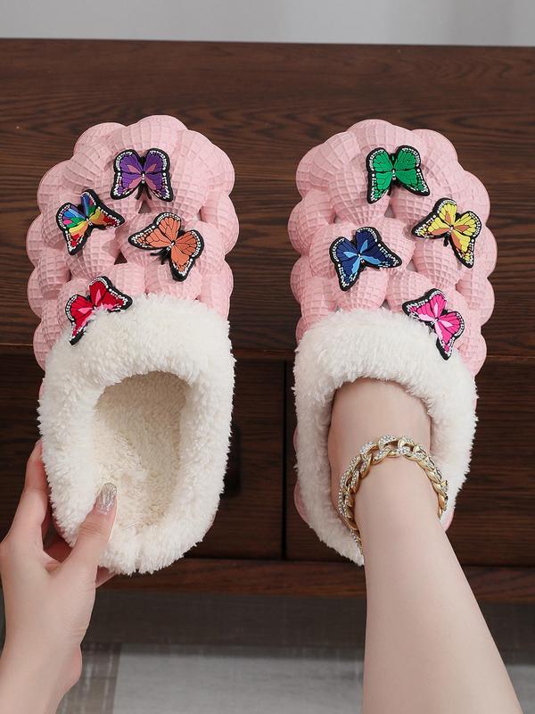 Women's New Cute Y2k DIY Colorful Butterfly Design Anti-slip Winter Slipper Shoes, Warm Comfortable Bedroom house Slippers for Women, Walking Shoes for Indoor and Outdoor Wear