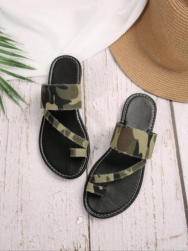 Women's Fashion Plain Camo Print Flat Sandals, Casual Versatile Slide Sandals for Summer, Lightweight Breathable Comfortable Slippers, Daily Matching Shoes for Women