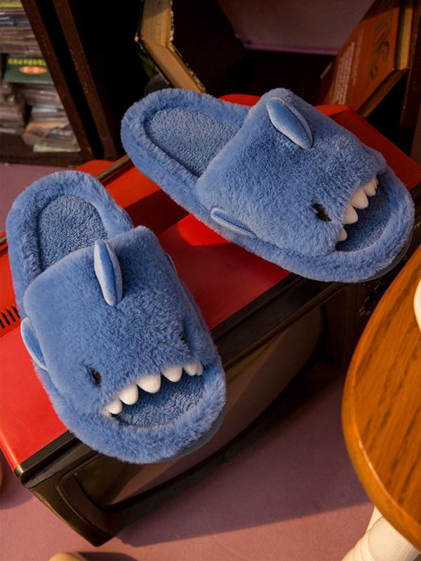 2024 Cute Plush Shark Slides for Men, Soft Fuzzy House Slippers, Warm Anti-slip Slippers, Boy's Kawaii Comfort Walking Shoes, Footwear