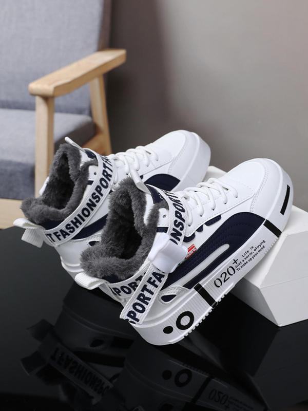 Men's Fashionable Letter Patchwork Design Lace Up Mid Top Sneakers, Casual Comfortable Sports Shoes for Daily Wear, Male All-match Round Toe Shoes for Daily Wear