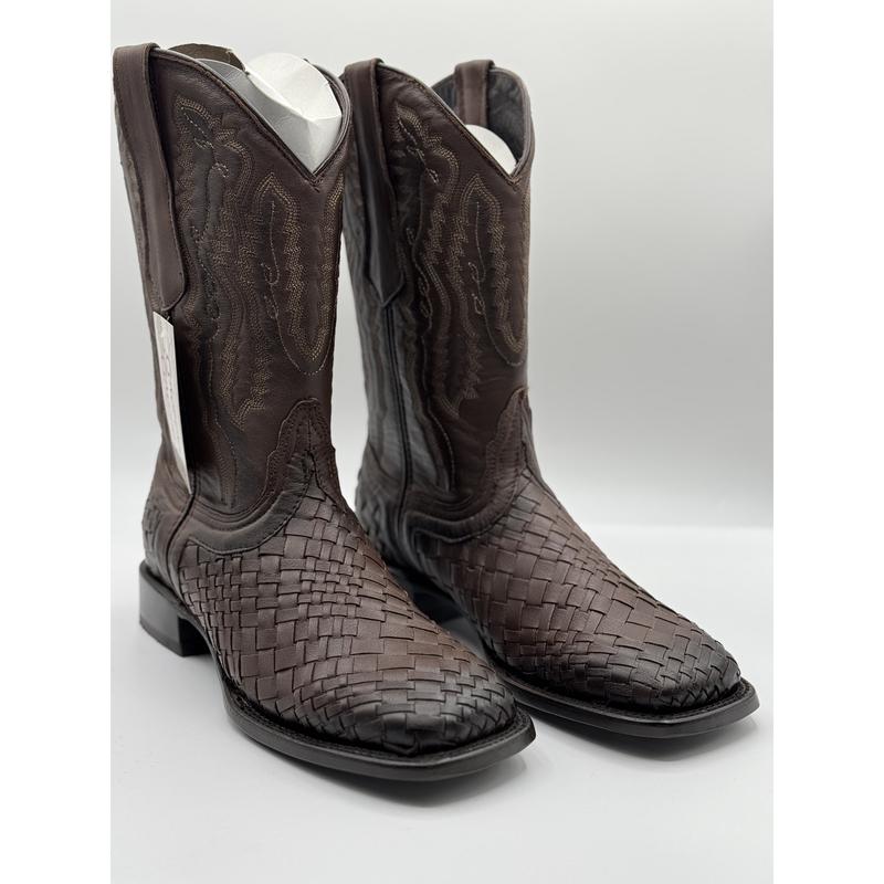 Men's Brown Petatillo Boots Square Toe E1406 Tejido Choco