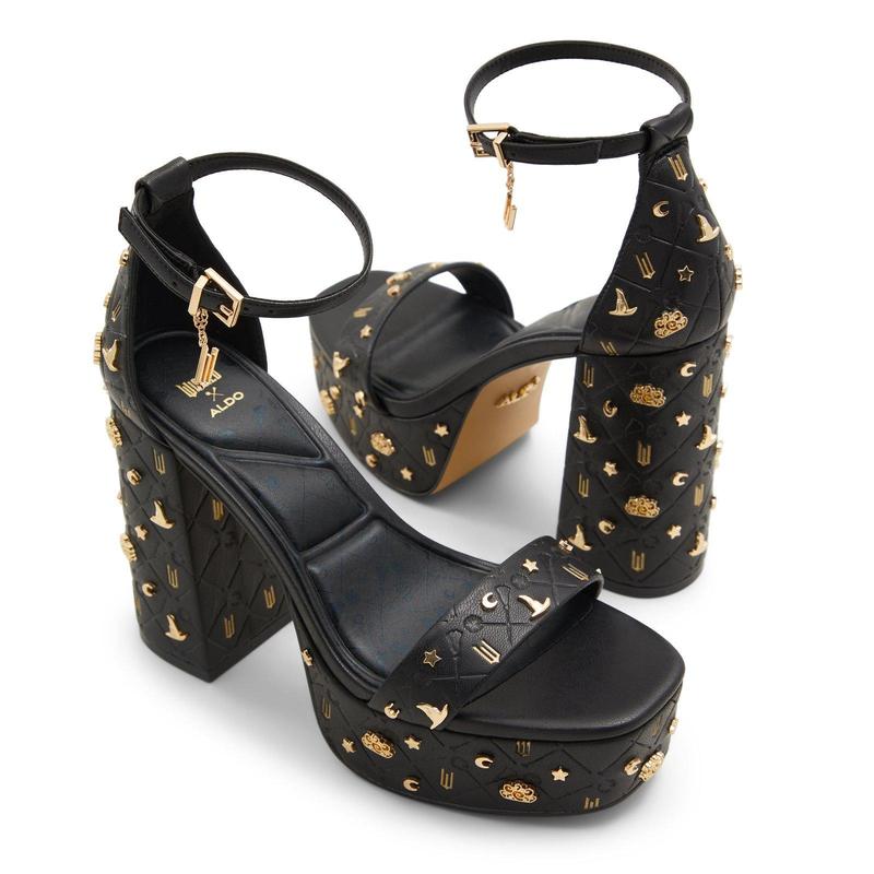 Wicked x ALDO Takeflight Black Platform Sandal with Gold Charms