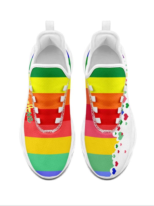 Women's Fashionable Rainbow Stripe & Letter Print Lace up Low Top Sneakers, Lightweight Breathable Comfortable Sports Running Shoes, Perfect for Students