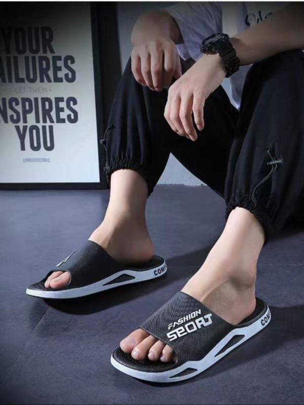 Men's Letter Pattern Slides, Casual Comfortable Non-slip Slippers for Indoor Outdoor Beach, Soft Comfy Home Slippers for Men