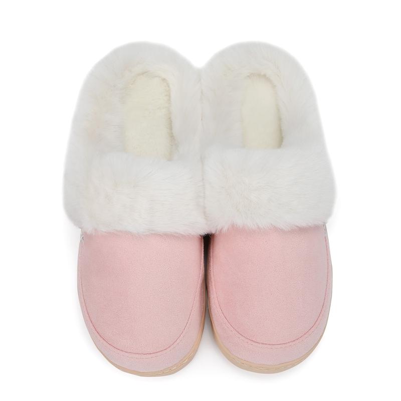 NineCiFun Women's and Men's Suede House Slippers Slip on Fuzzy Slippers with Faux Fur Lining Indoor Outdoor Home Shoes with Rubber Sole