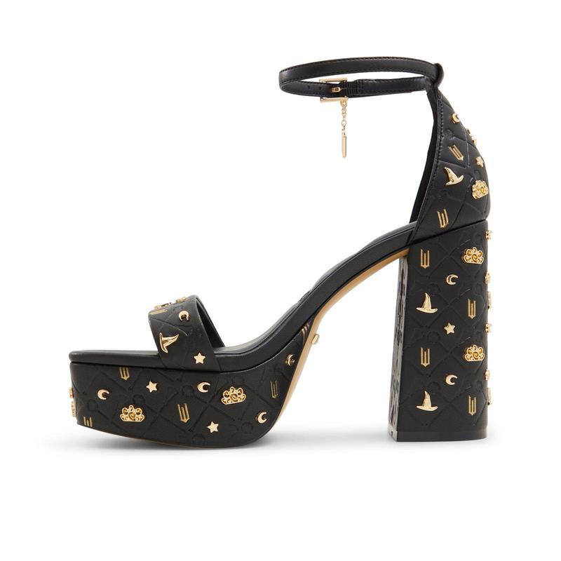 Wicked x ALDO Takeflight Black Platform Sandal with Gold Charms